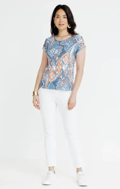 Tee-shirt été effet lin boutons épaules -