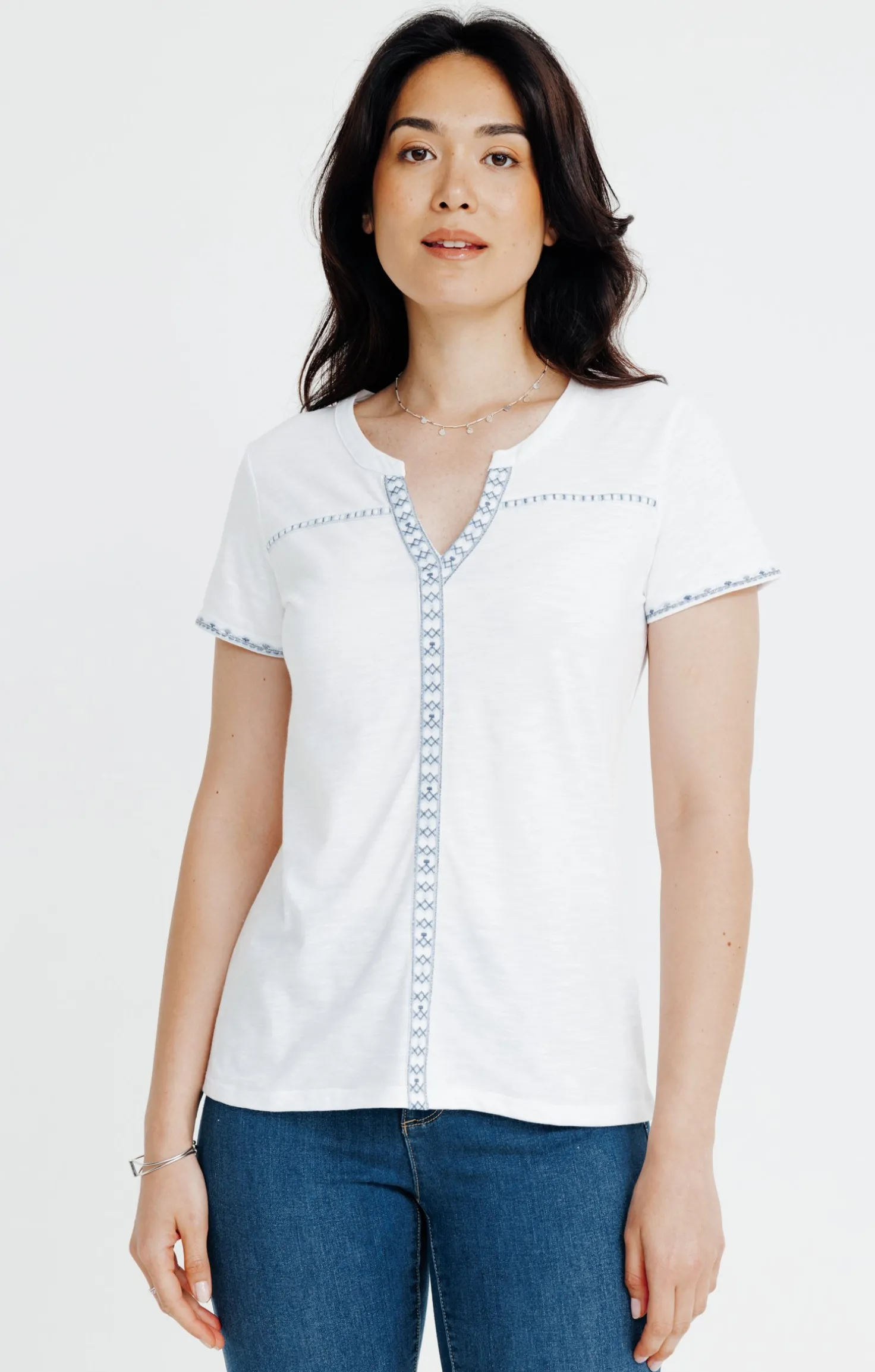 Tee-shirt été manches courtes broderie -