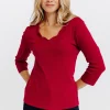Tee-shirt uni col V festons -