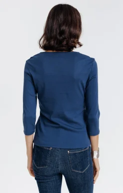 Tee-shirt uni col V festons -