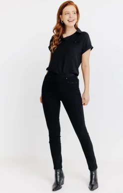Tregging en denim noir détails strass -