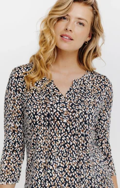 T-SHIRT COL MAO IMPRIME LEOPARD -