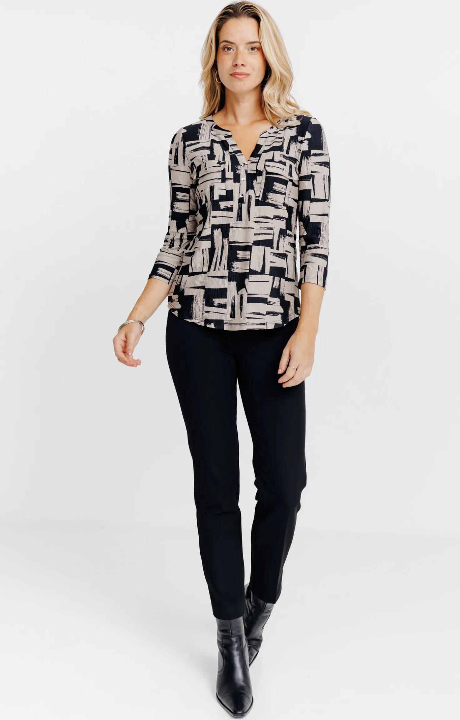 T-SHIRT COL MAO MANCHES 3/4 -