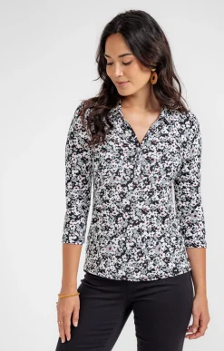 T-SHIRT COL POLO IMPRIME FLEURI -