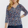 T-SHIRT COL V IMPRIME FLEURI -