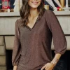 T-SHIRT FÊTES COL V SEEQUINS -