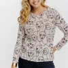 T-SHIRT IMPRIME VISAGE MANCHES LONGUES -