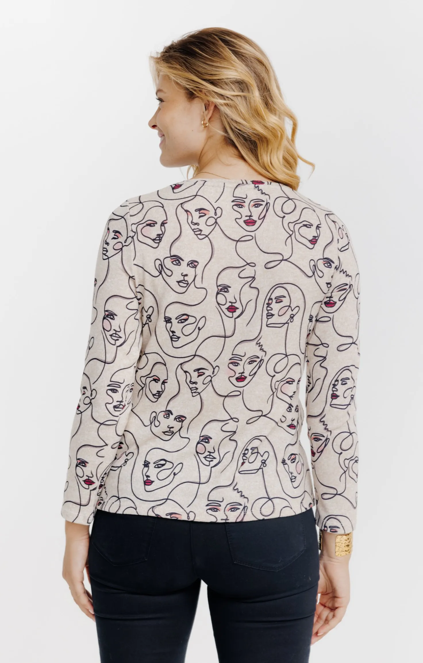 T-SHIRT IMPRIME VISAGE MANCHES LONGUES -