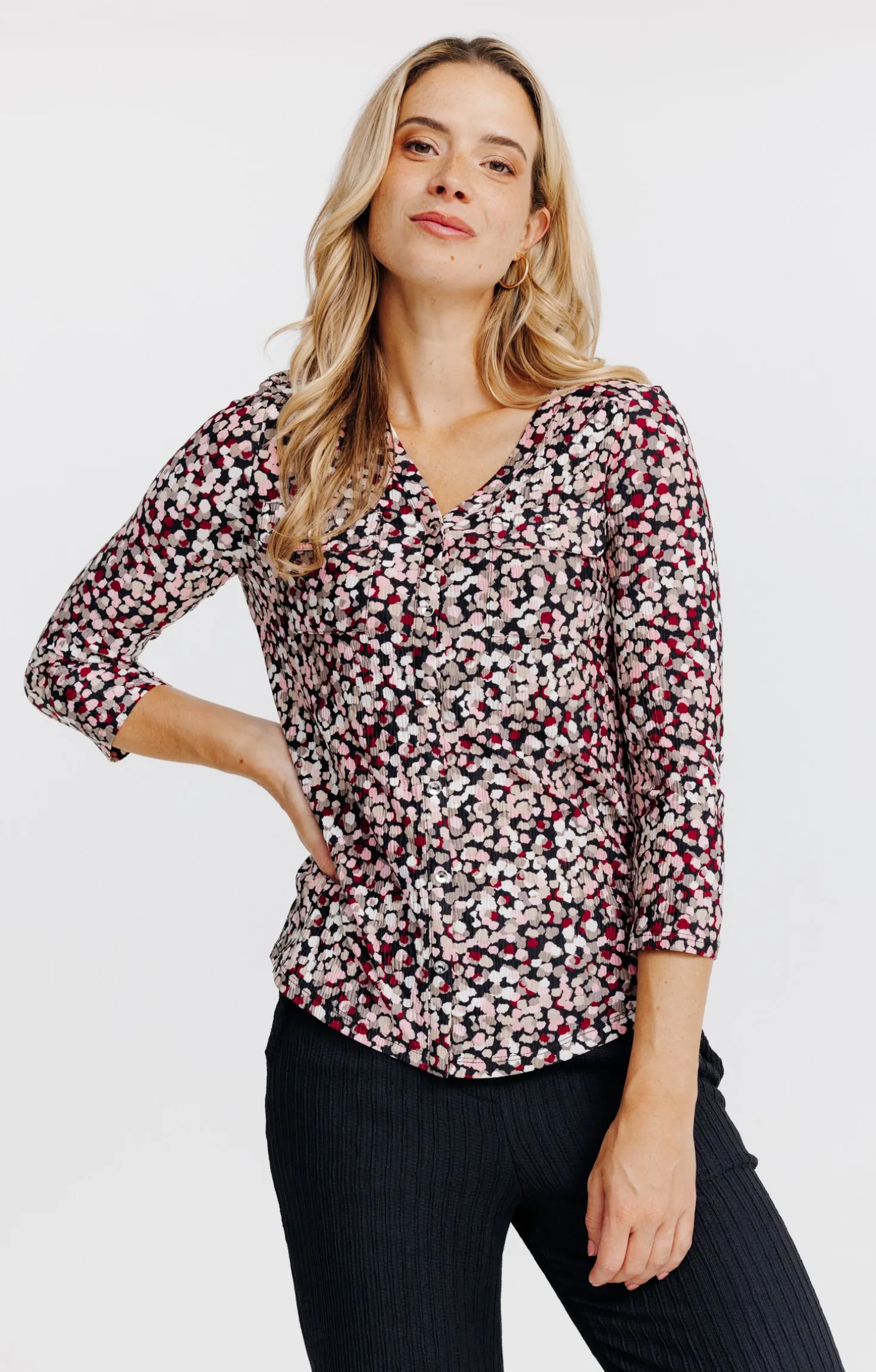 T-SHIRT MANCHES 3/4 COL V -