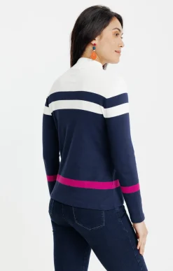 T-SHIRT RAYE COL MONTANT -