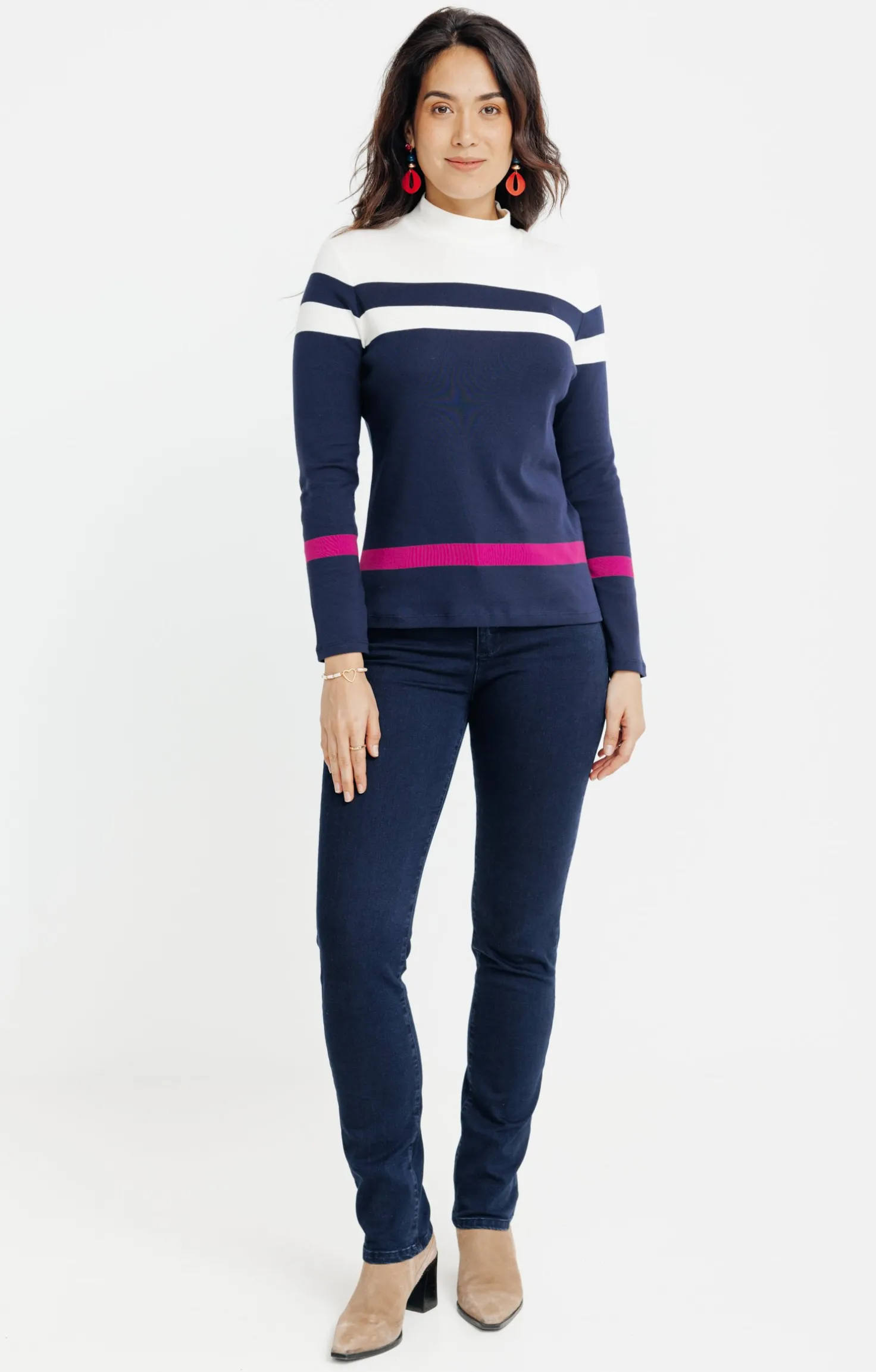 T-SHIRT RAYE COL MONTANT -