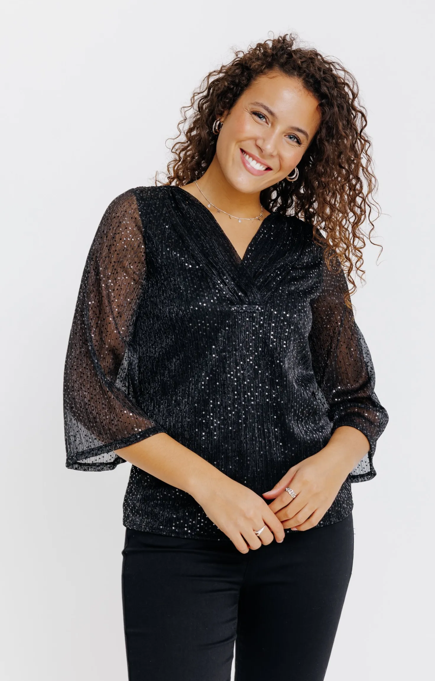 T-SHIRT SEQUIN MANCHES 3/4 -