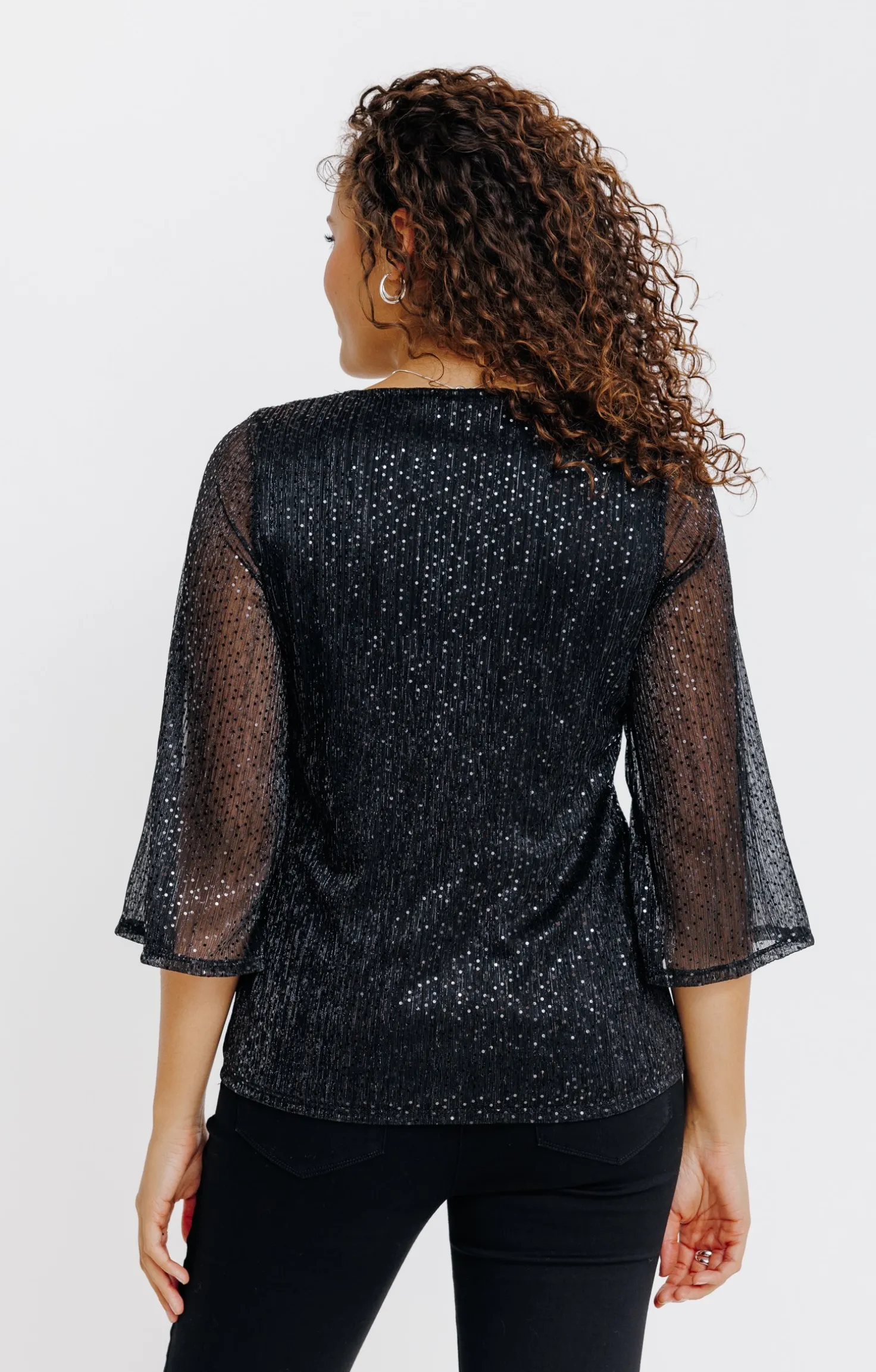 T-SHIRT SEQUIN MANCHES 3/4 -