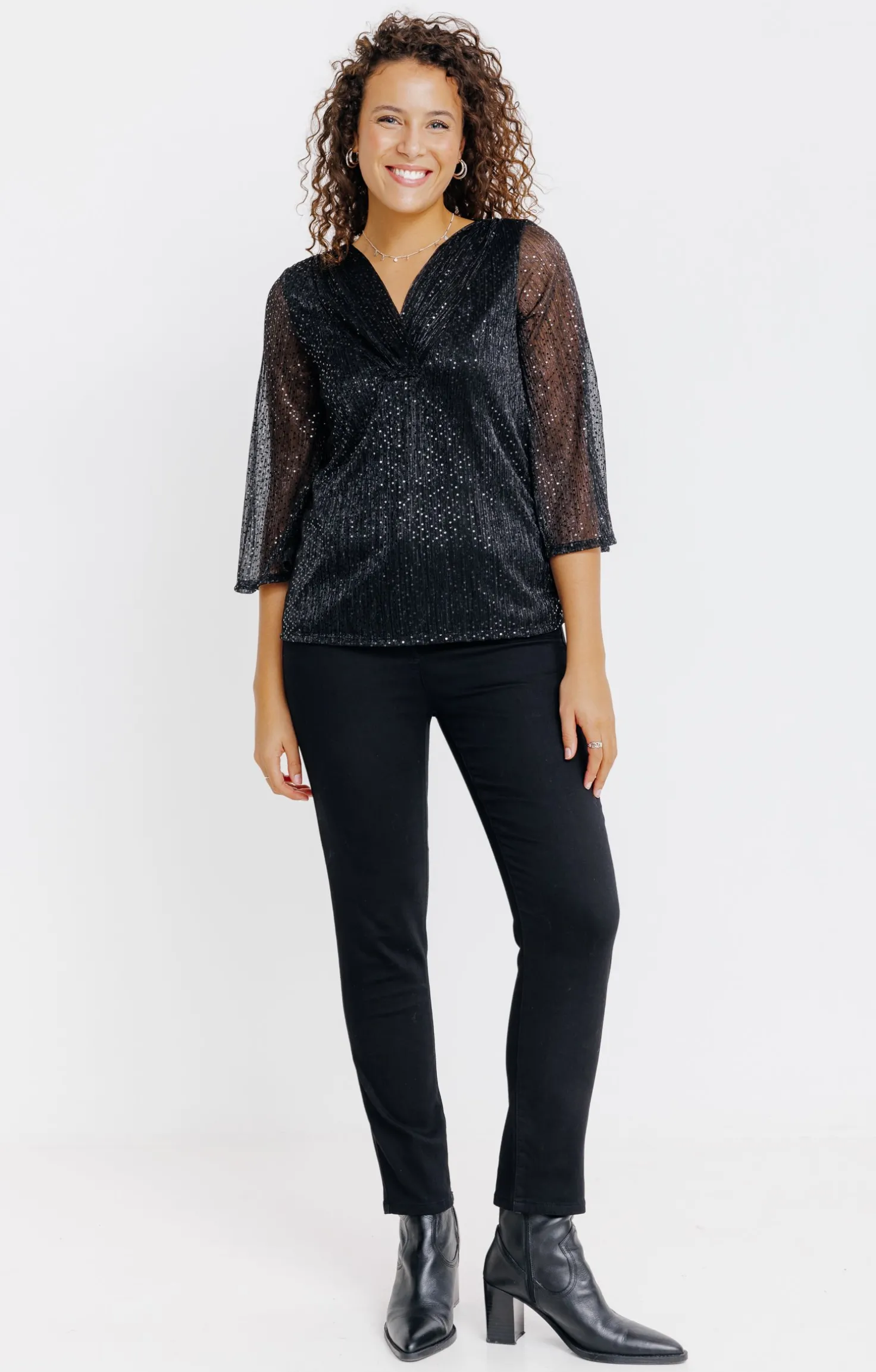 T-SHIRT SEQUIN MANCHES 3/4 -