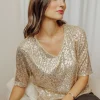 T-SHIRT SEQUINS COL V -