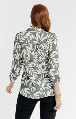 Tunique col chemise imprimée feuillage -