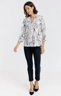 Tunique col chemise imprimée graphique -