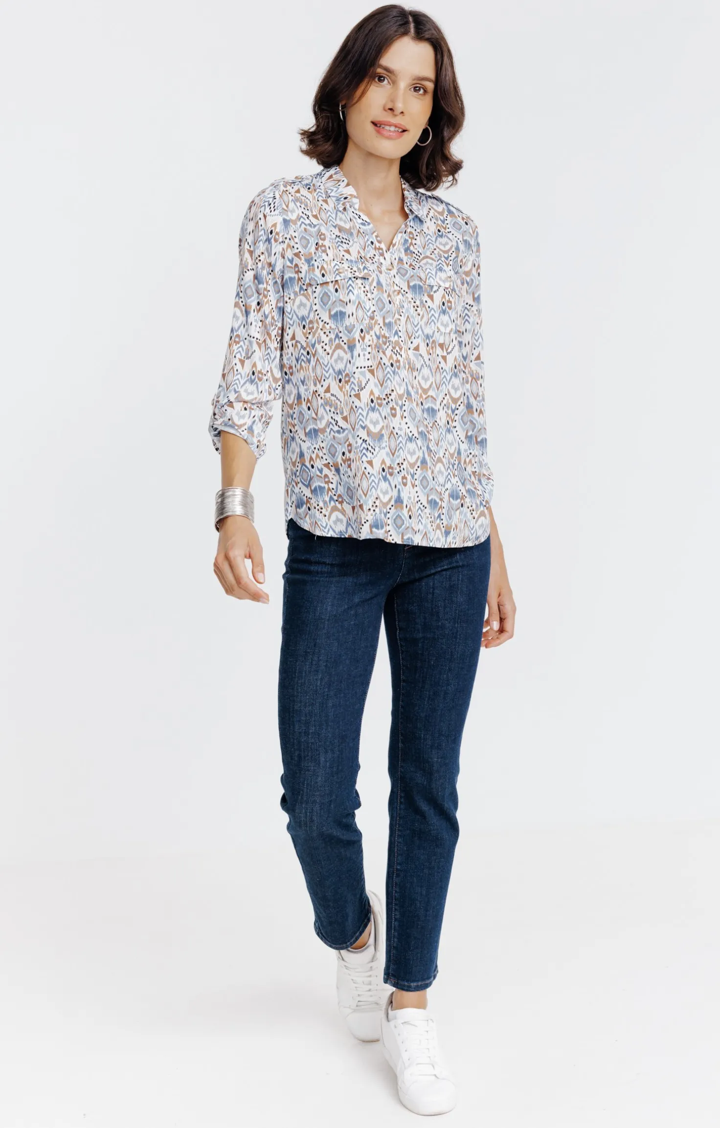 Tunique col chemise imprimée ikat -