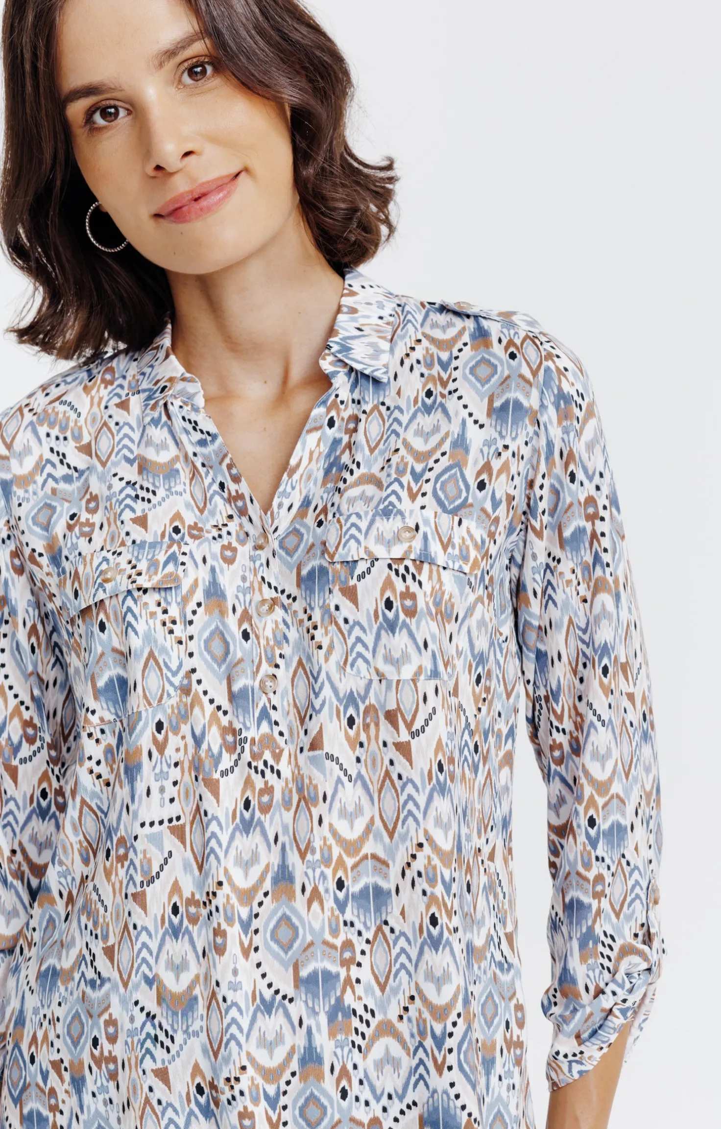 Tunique col chemise imprimée ikat -