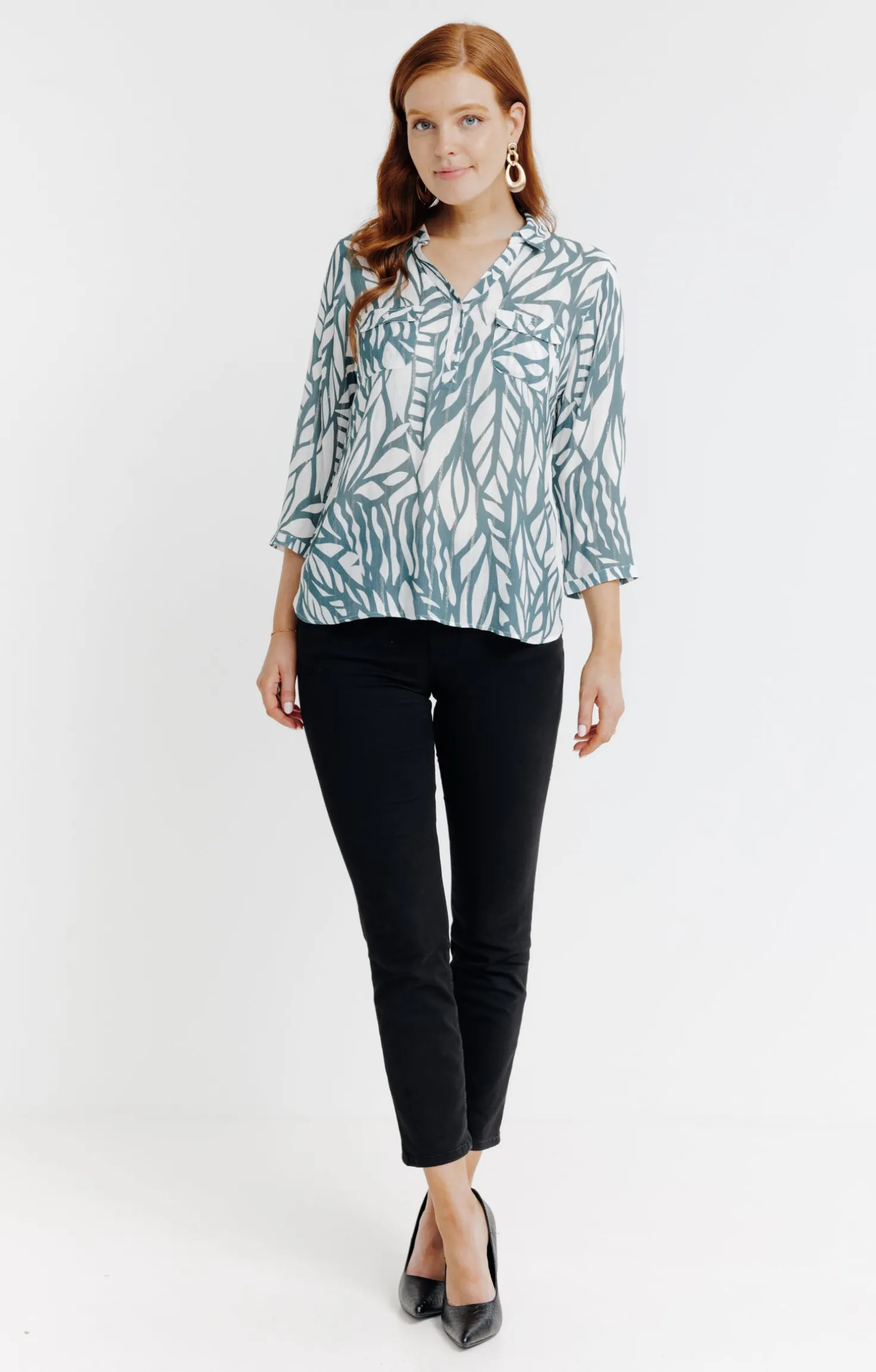 Tunique imprimée bicolore col chemise -