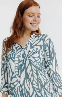 Tunique imprimée bicolore col chemise -