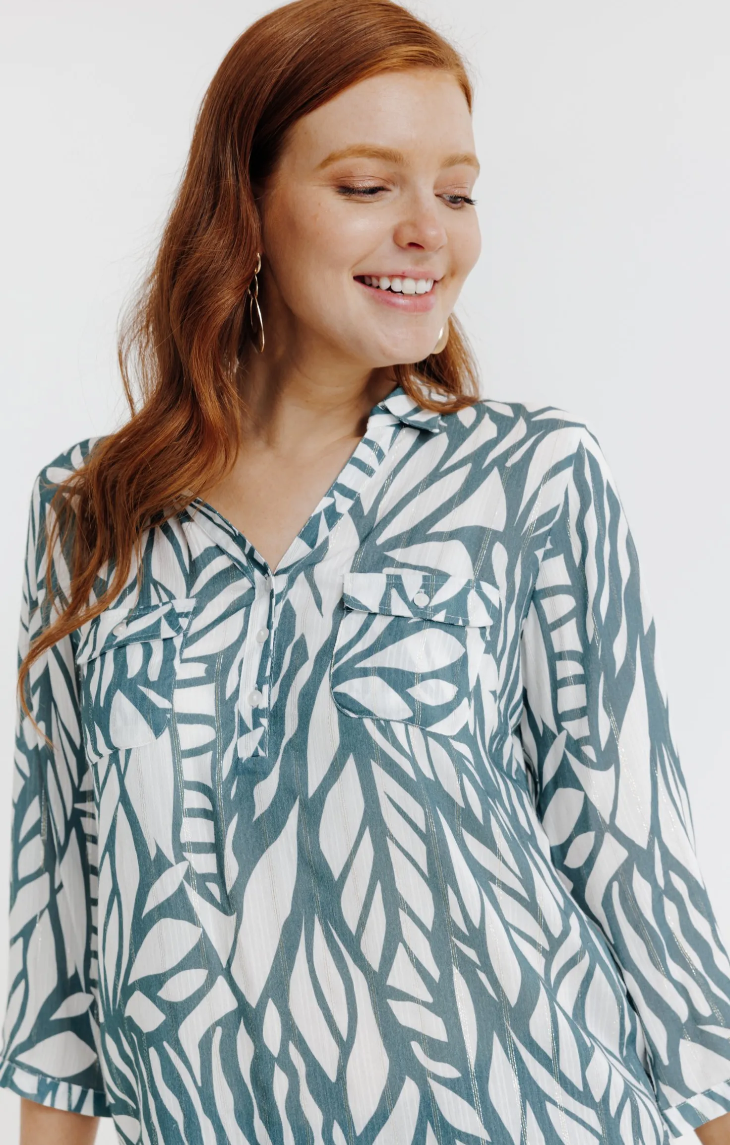 Tunique imprimée bicolore col chemise -