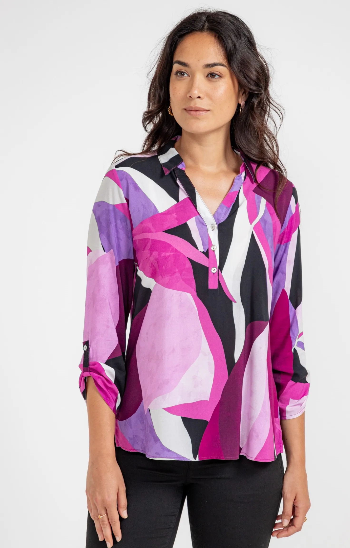 TUNIQUE IMPRIME COLORE COL CHEMISE -