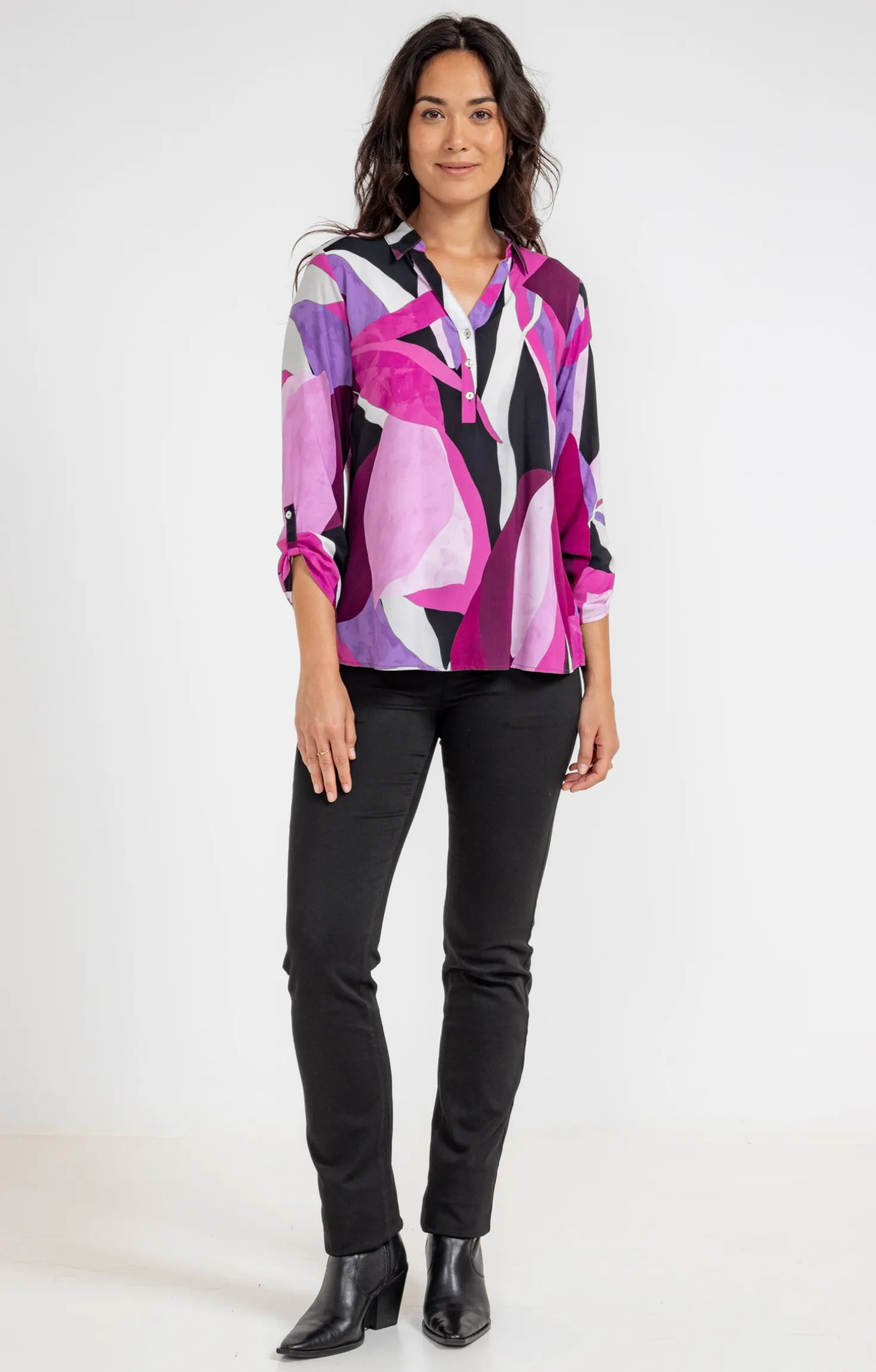 TUNIQUE IMPRIME COLORE COL CHEMISE -